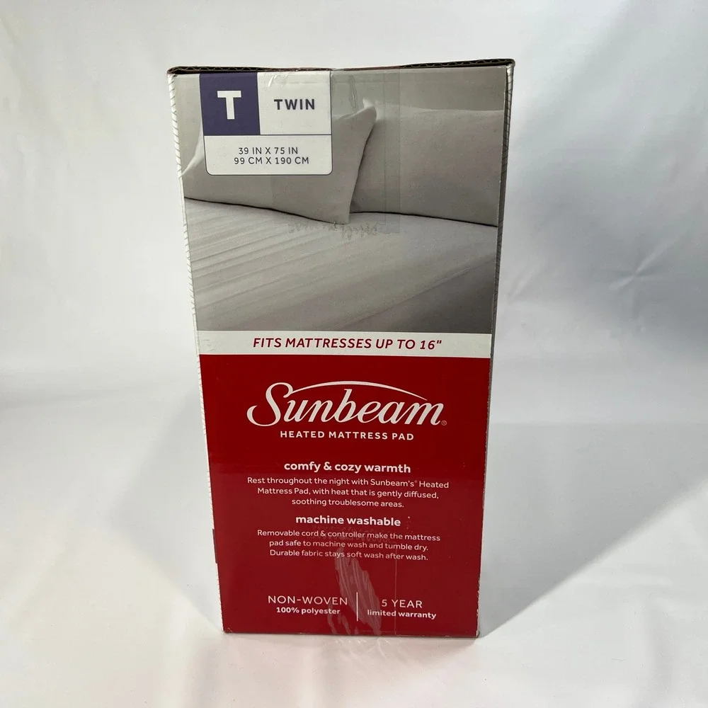 Sunbeam Heated Mattress Pad Twin‎ Size White 10 Heat Settings Auto Off New Box